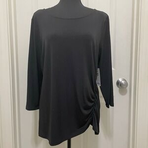 NEW Croft & Barrow Side Ruched  3/4 Sleeve Draped Black Shirt NWT Womens Medium‎